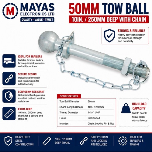 50mm tow ball - 50mm, threaded